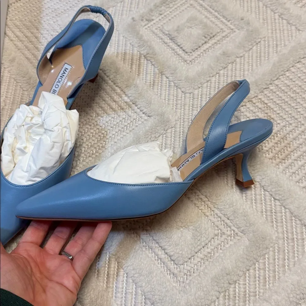 Manolo Blahnik Carolyne Kitten-heel Halter Pumps In Blue